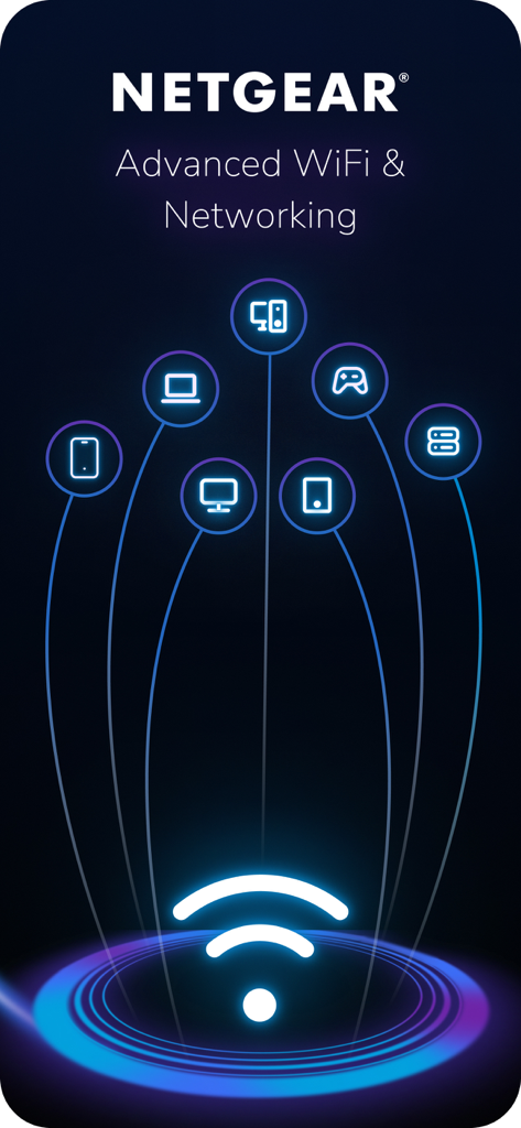 Graphic showing various smart devices connected to a central NETGEAR mesh WiFi system