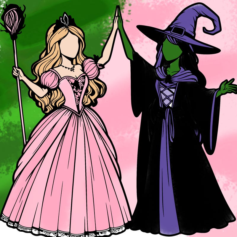 detailed realistic split of a princess and a witch