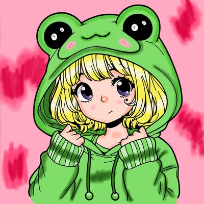 a cute teenage girl wearing a frog hoodie