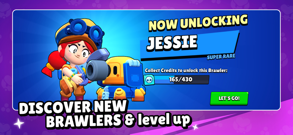 A Brawl Stars game screen showing the progress bar and character artwork for unlocking Jessie a Super Rare Brawler