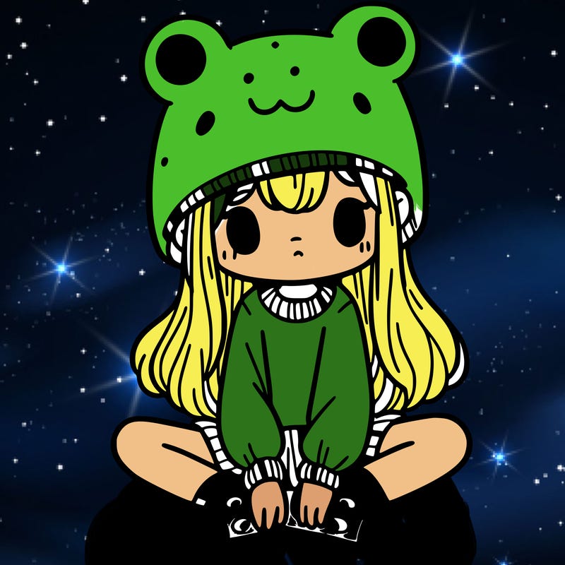 a girl wearing a frog hat and some frog socks