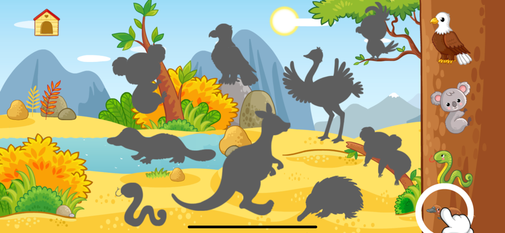 Baby animal games for kids - Children matching animal shapes in a puzzle game featuring Australian wildlife