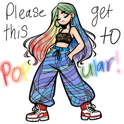 girl in baggy pants crop top and long hair