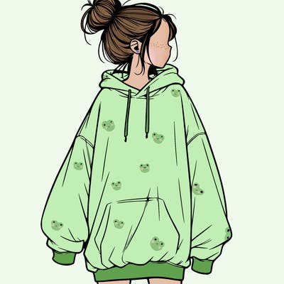 realistic girl with a oversized sweatshirt on and a bun