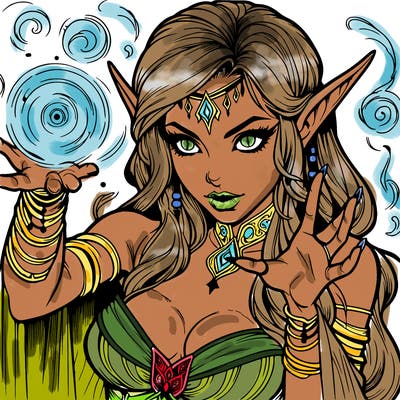 realistic scary beautiful elf sorceress casting spell