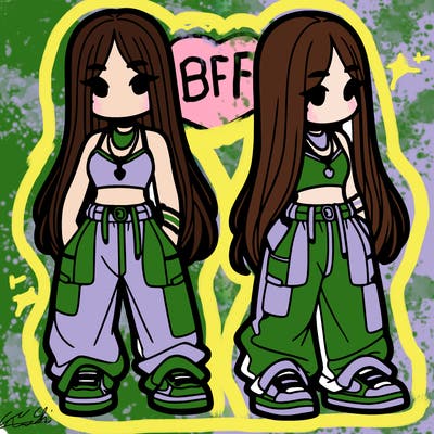 girl in baggy pants crop top and long hair