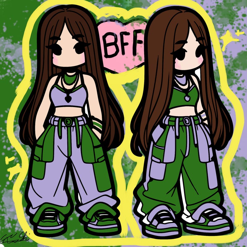 girl in baggy pants crop top and long hair