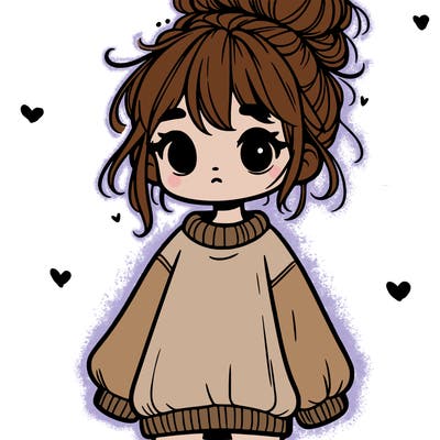 cute girl with baggy jumper and messy bun