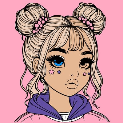 realistic girl with space buns