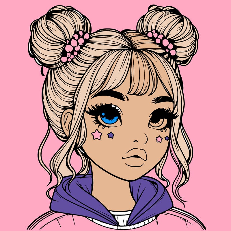 realistic girl with space buns