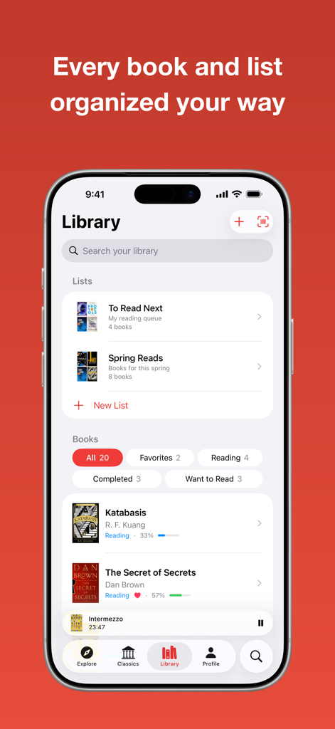 Must Read – The Book Tracker - Library view of the Must Read app showing organized book lists and reading progress on iOS