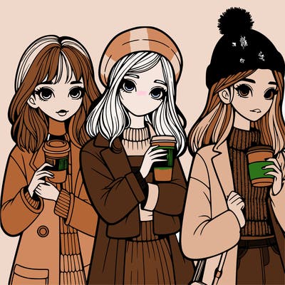 realistic girls holding coffee cute