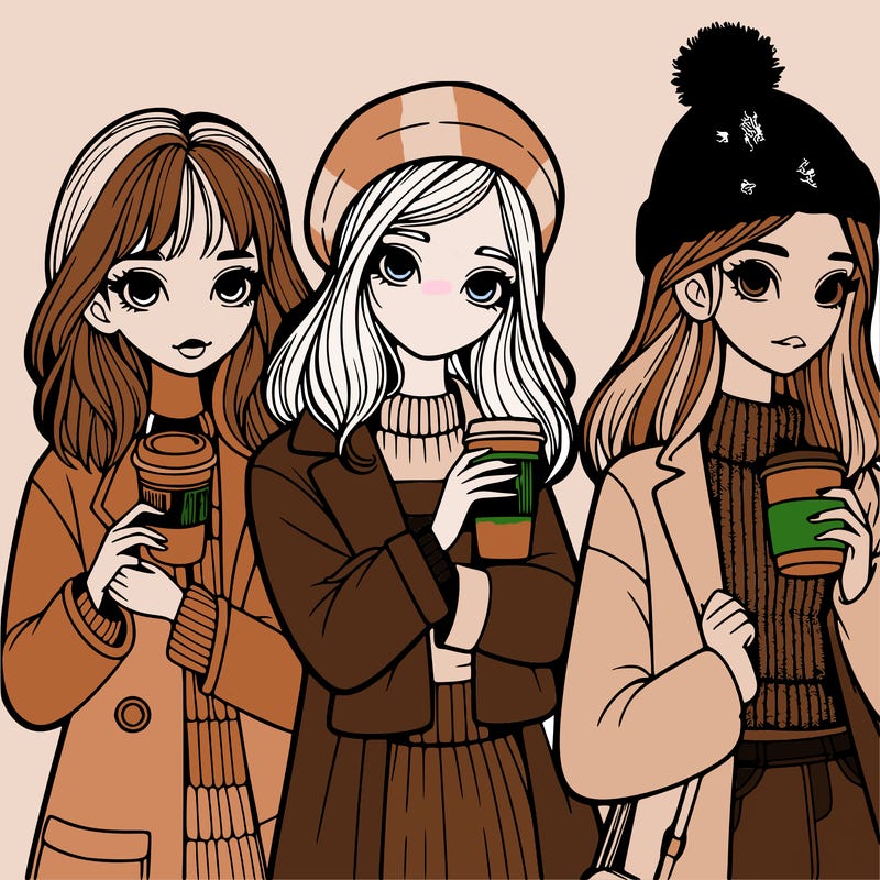 realistic girls holding coffee cute
