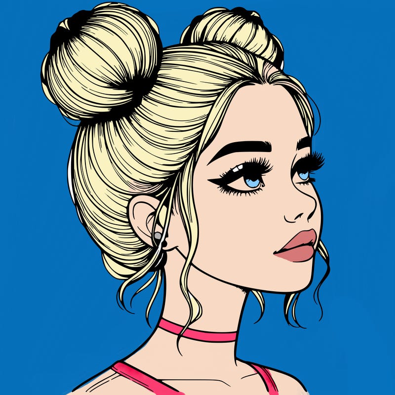 realistic girl with buns on the top of her head