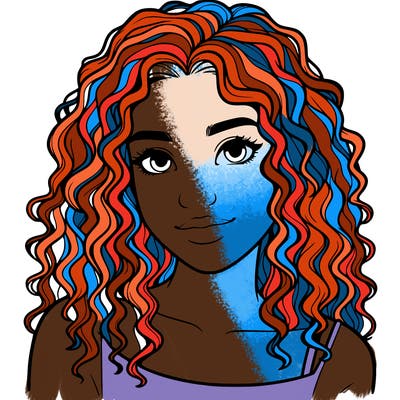 realistic, teenage girl with curly hair