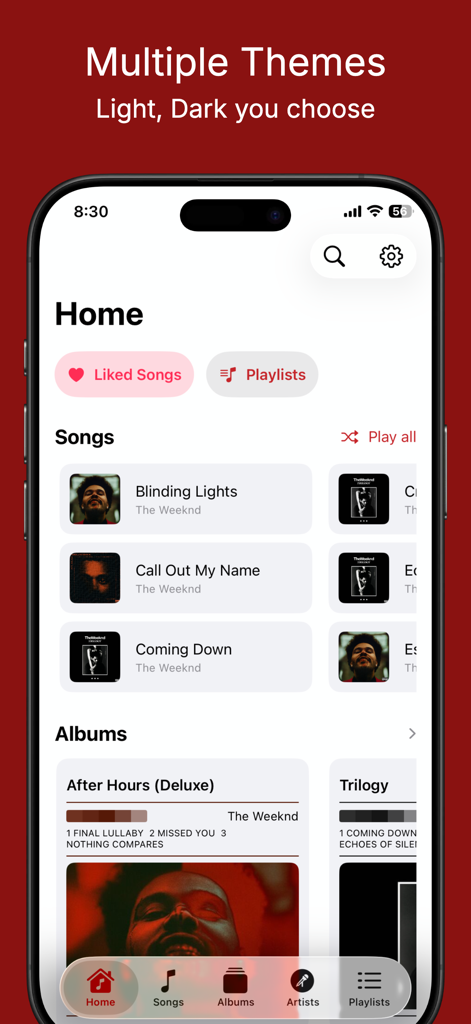 Melosik - local Music player - Melosik local music player home screen interface in light theme