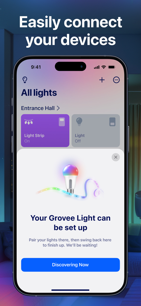 A smartphone screen displaying the LedRemote app interface for connecting smart LED lights