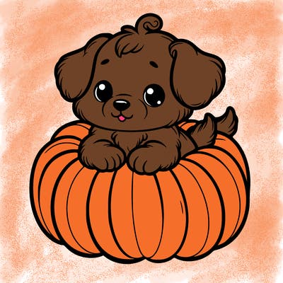 cute little puppy in a pumpkin
