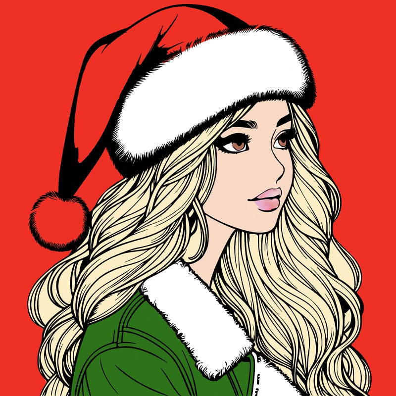 realistic girl in santa hat