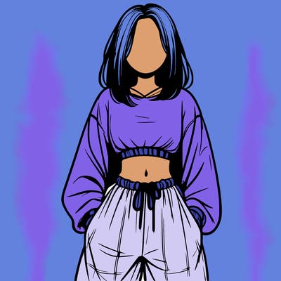 realistic girl faceless with baggy pants and a crop top