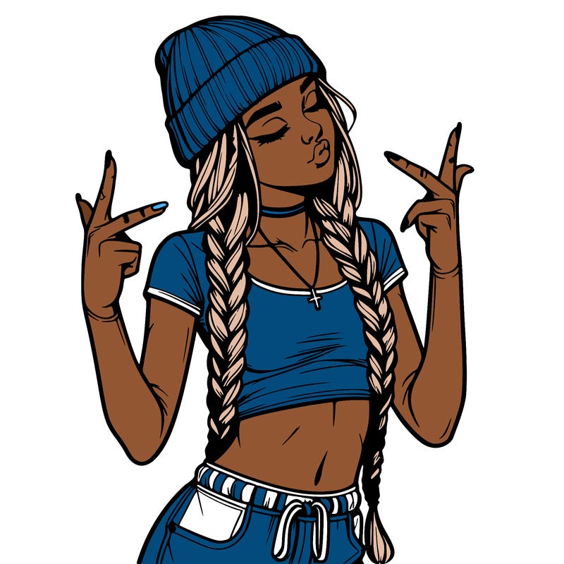realistic teenage girl with braids and a beanie and crop top doing 🫶🏼