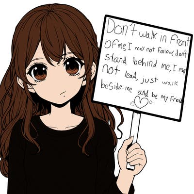 realistic girl holding up a sign