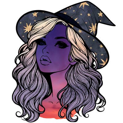 realistic witch girl with wavy hair and lips