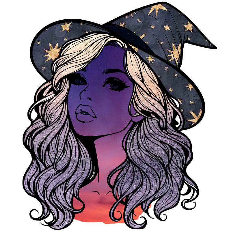 realistic witch girl with wavy hair and lips