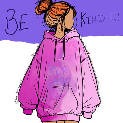 realistic girl with a oversized sweatshirt on and a bun