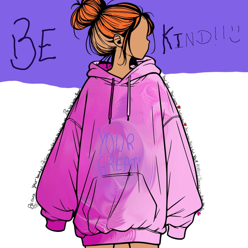 realistic girl with a oversized sweatshirt on and a bun