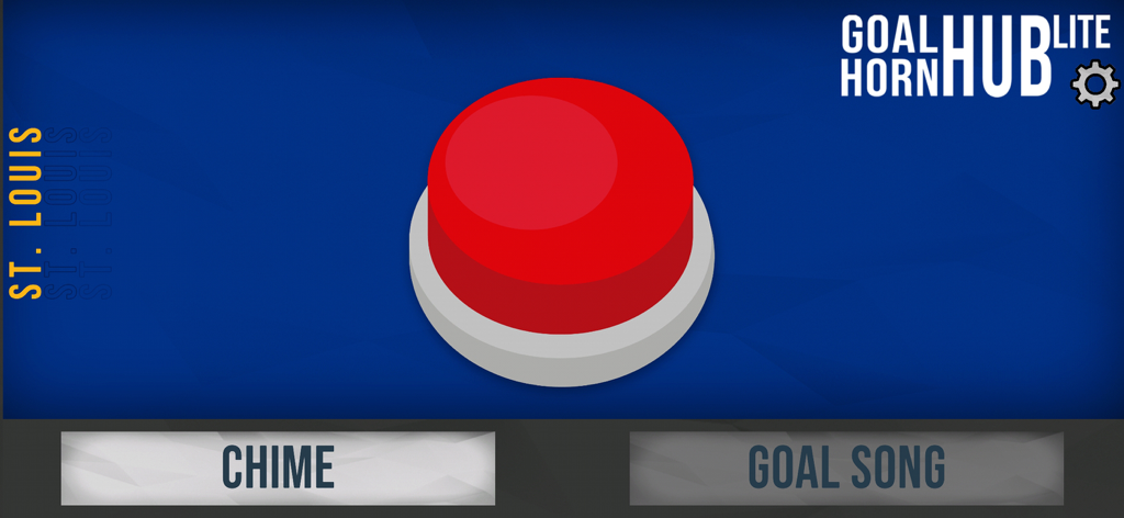 Goal Horn Hub Lite - A large red goal horn button for the St Louis Blues within the Goal Horn Hub Lite sports app.