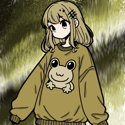 girl wearing frogging sweatshirt