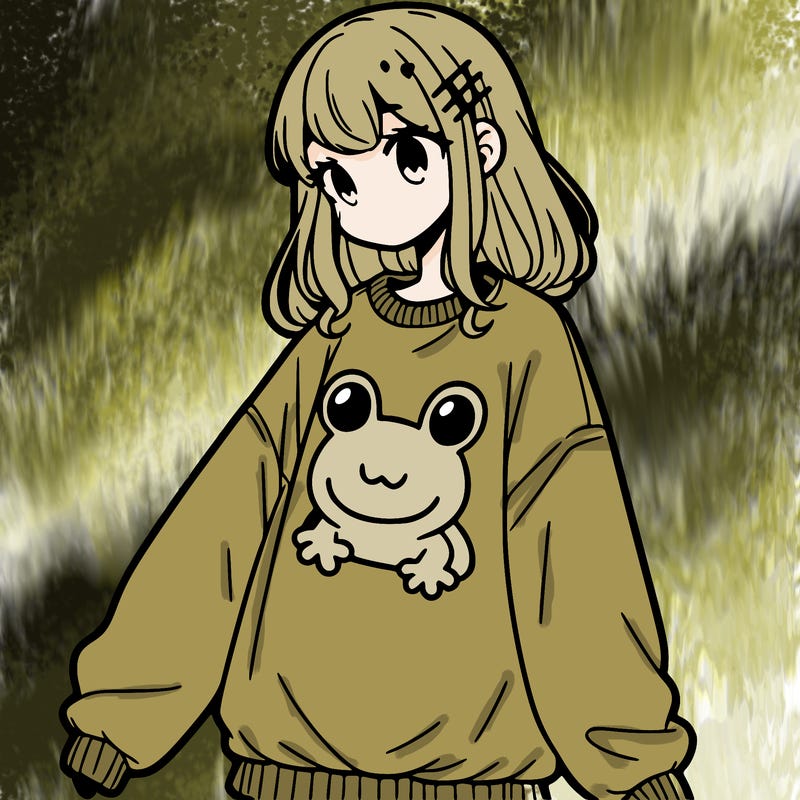 girl wearing frogging sweatshirt