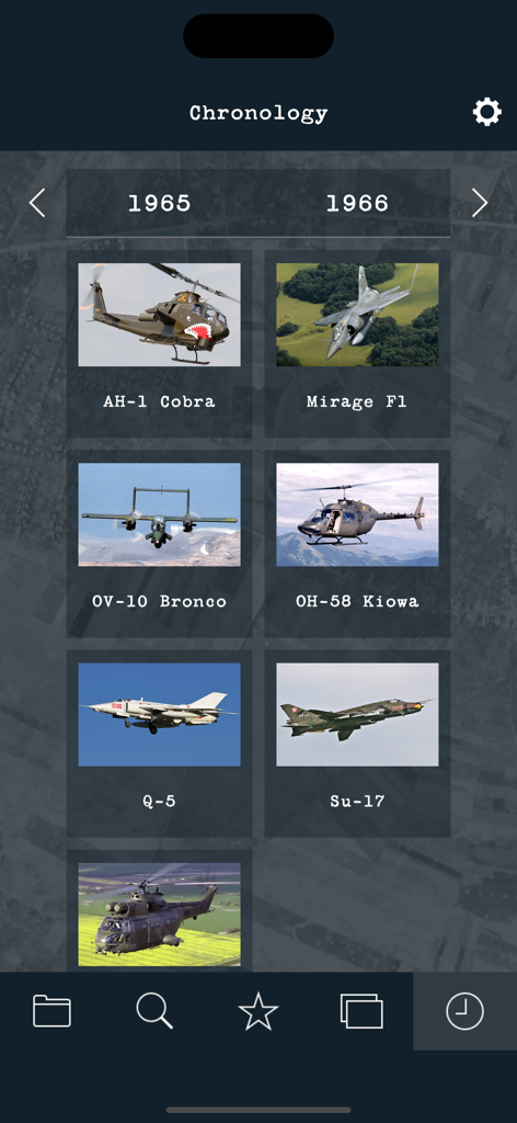 Cold War Military Aircraft - A grid of military aircraft from 1965 in the Cold War Military Aircraft reference app.