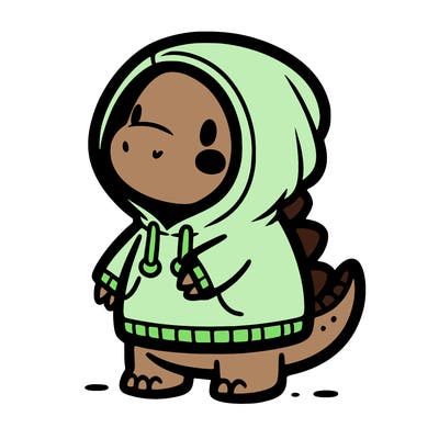 cute dinosaur wearing a sweatshirt