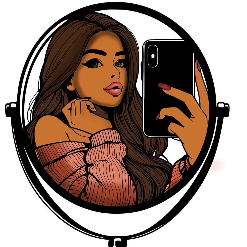 realistic girl taking mirror selfie beautiful