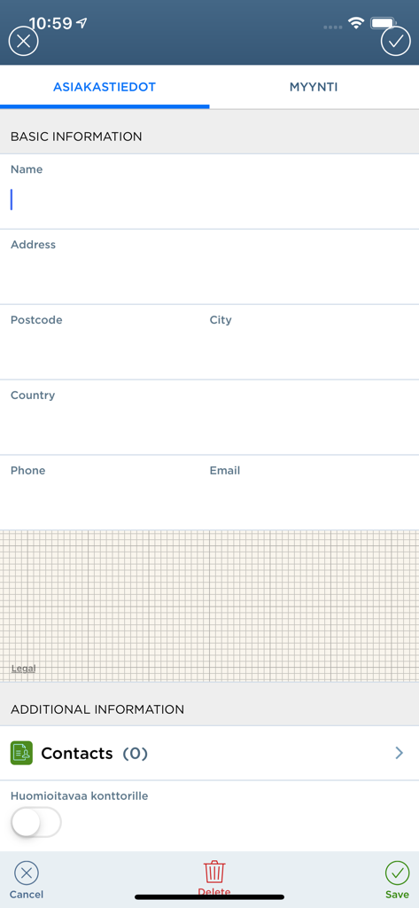 Maplet - A mobile app screen showing a basic information form for customer data entry with fields for name, address, and contact details.