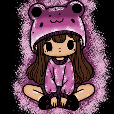 a girl wearing a frog hat and some frog socks