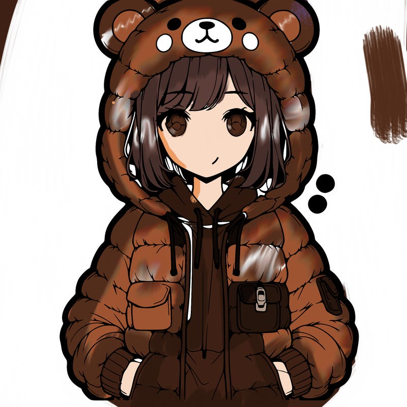 realistic anime girl in bear jacket