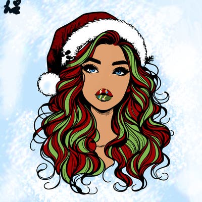 realistic christmas girl with wavy hair and lips
