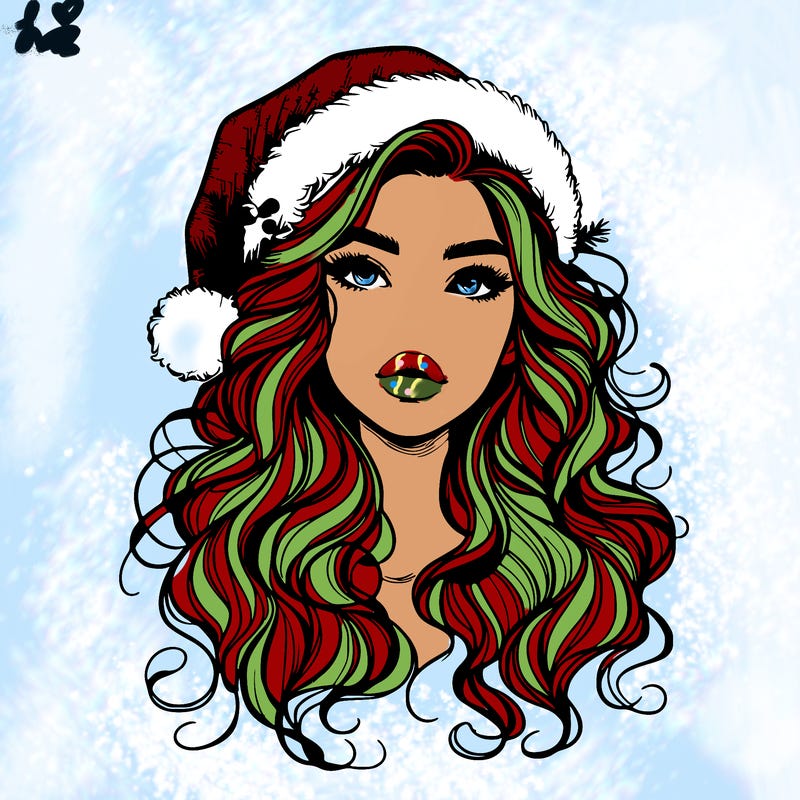 realistic christmas girl with wavy hair and lips