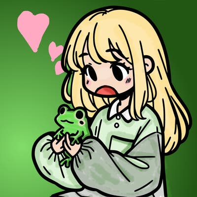 girl with long hair and a oversized shirt. and she is holding a frog