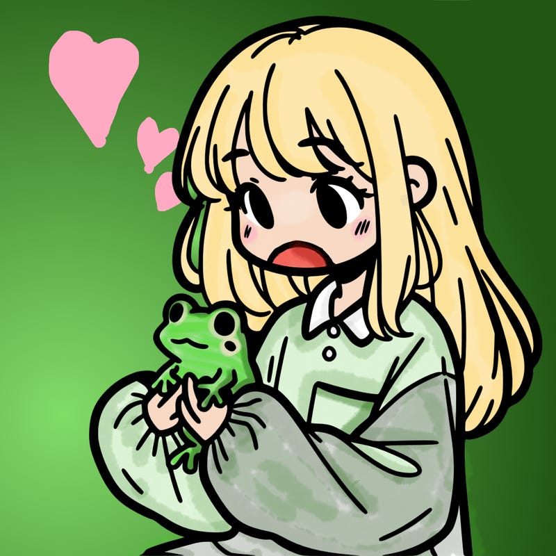 girl with long hair and a oversized shirt. and she is holding a frog