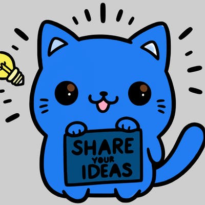 a cute cat saying share your ideas