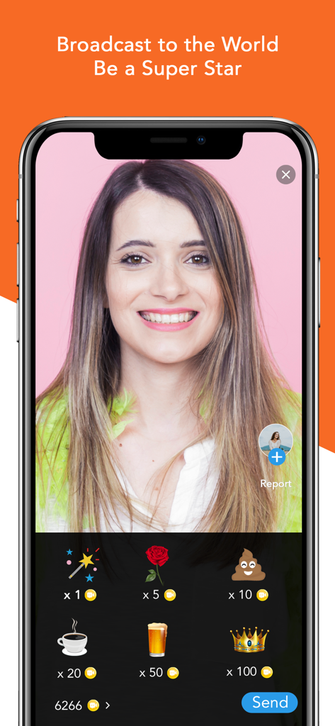 Flixchat - Cool Short Videos - Interface do aplicativo Flixchat mostrando uma transmissão de vídeo ao vivo com ícones de presentes interativos