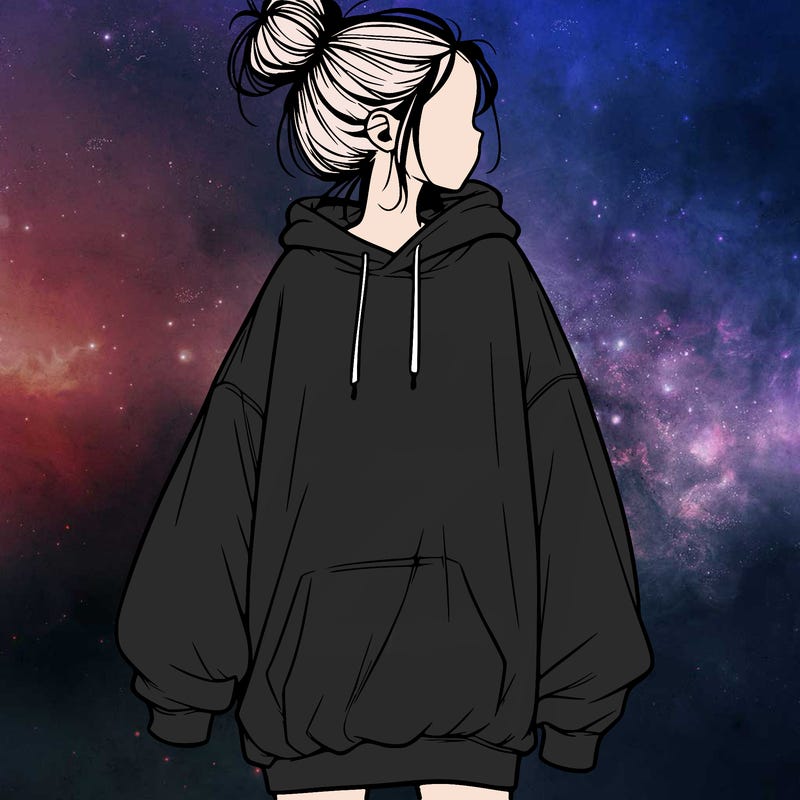 realistic girl with a oversized sweatshirt on and a bun