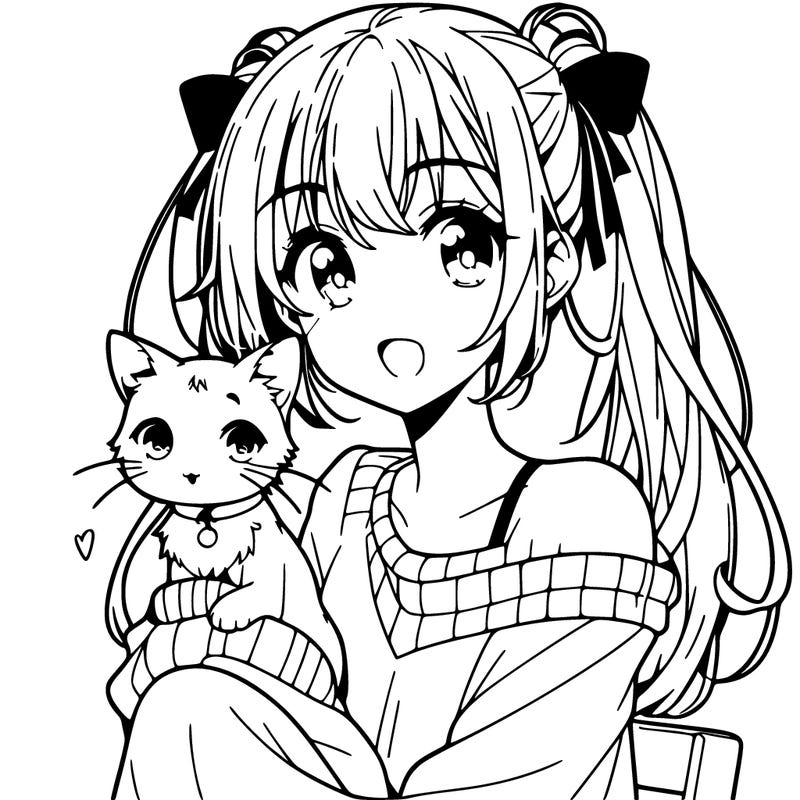 anime girl with cat