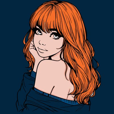 realistic girl with bangs looking over her shoulder