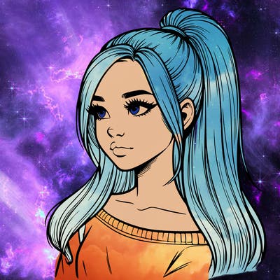 realistic girl with a high ponytail