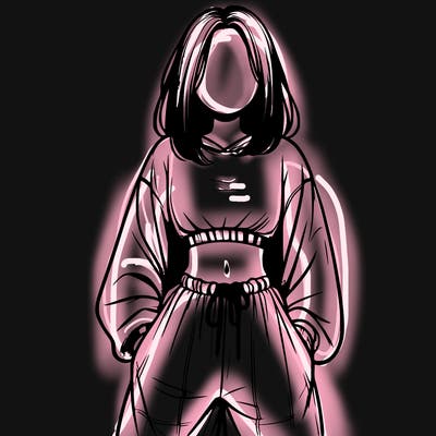 realistic girl faceless with baggy pants and a crop top